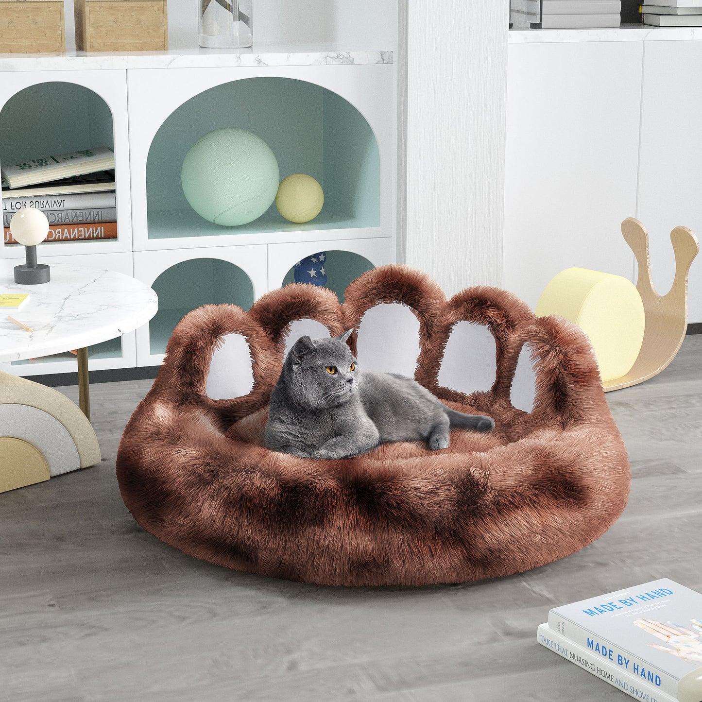 Cozy Bear-Paw Pet Kennel – Thickened Fluffy Bed with Washable Mat