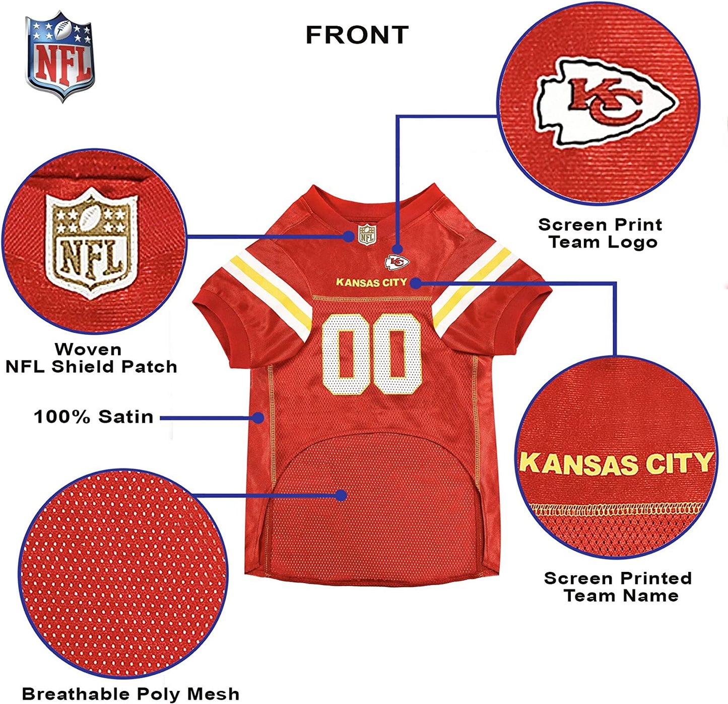 NFL Kansas City Chiefs Dog Jersey - Medium, Football Jersey Costume for Dogs