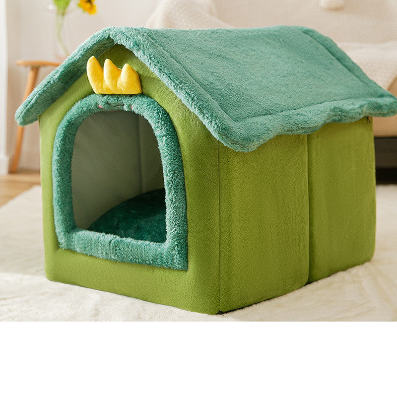 Snuggly Foldable Pet Cave – Enclosed Winter Kennel with Removable Nest