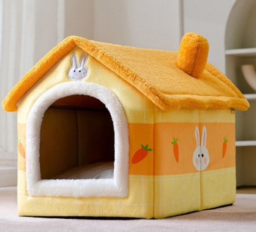 Snuggly Foldable Pet Cave – Enclosed Winter Kennel with Removable Nest