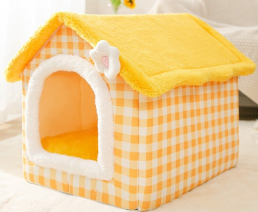 Snuggly Foldable Pet Cave – Enclosed Winter Kennel with Removable Nest