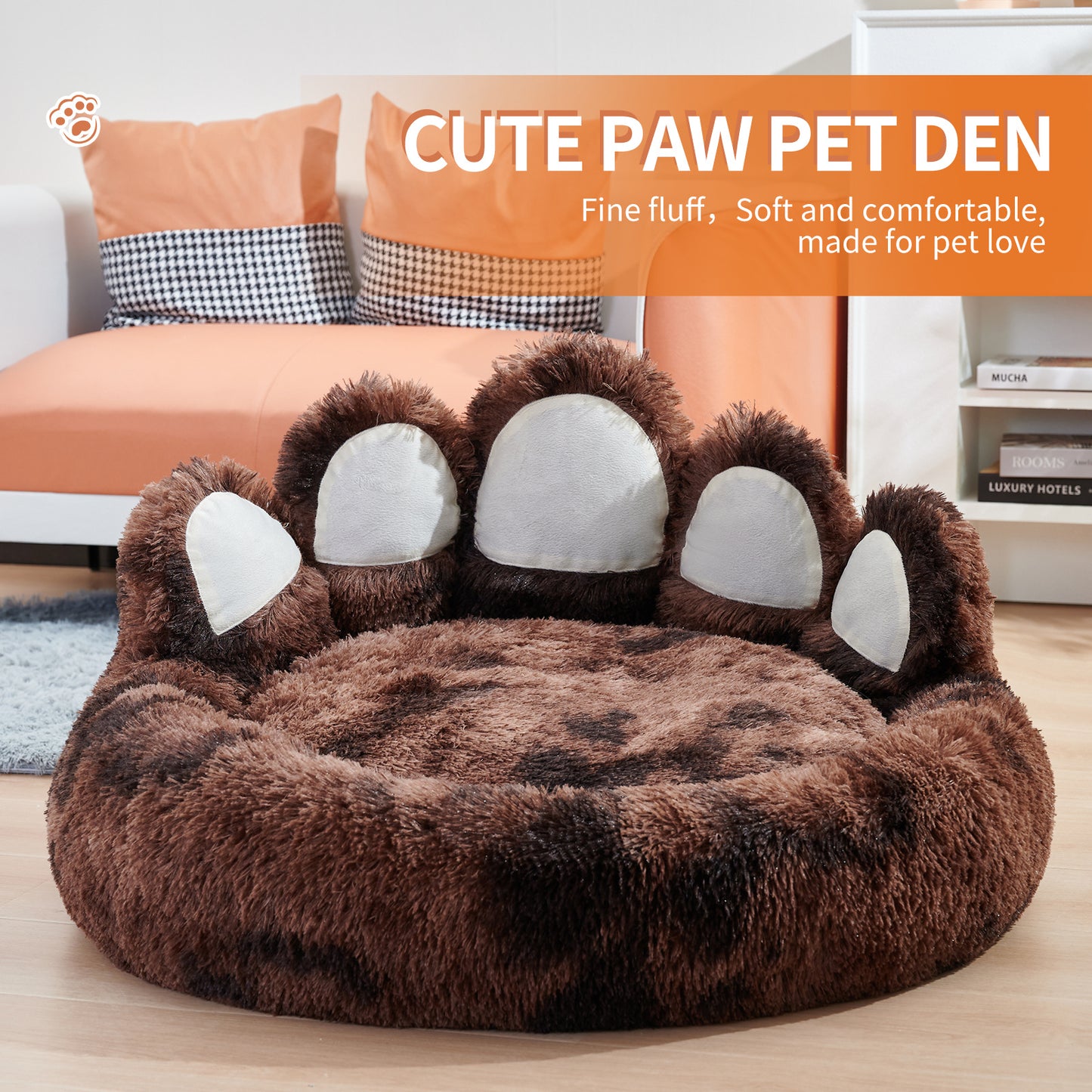 Cozy Bear-Paw Pet Kennel – Thickened Fluffy Bed with Washable Mat