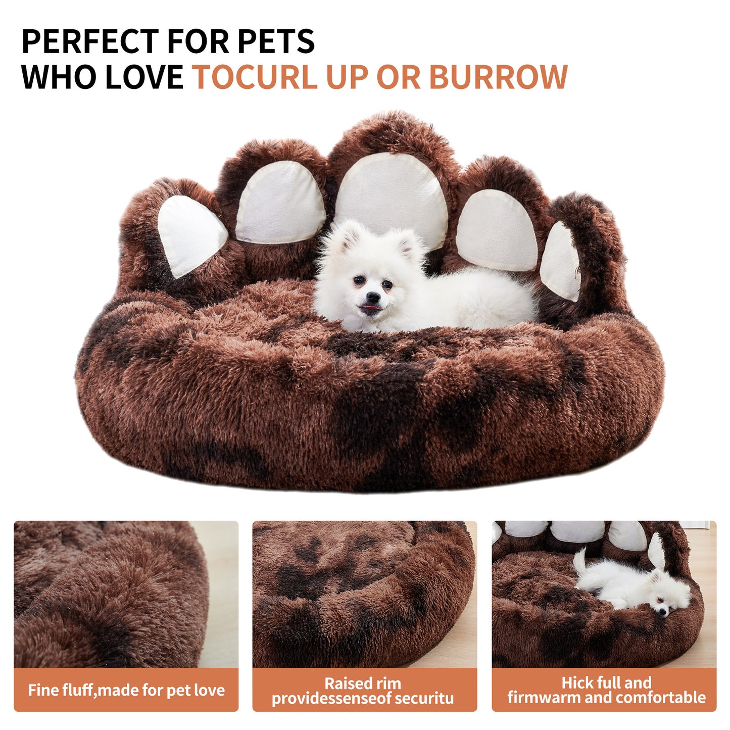 Cozy Bear-Paw Pet Kennel – Thickened Fluffy Bed with Washable Mat