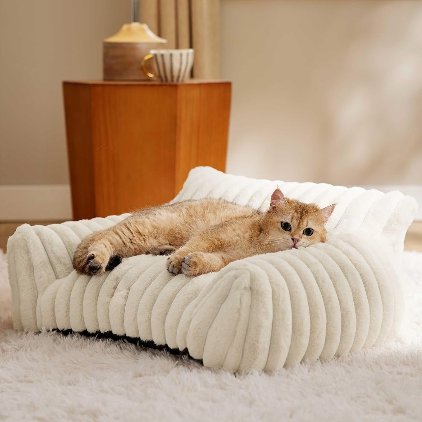 Plush Pet Lounger with Removable Cover — Bedsure Corduroy Pet Couch