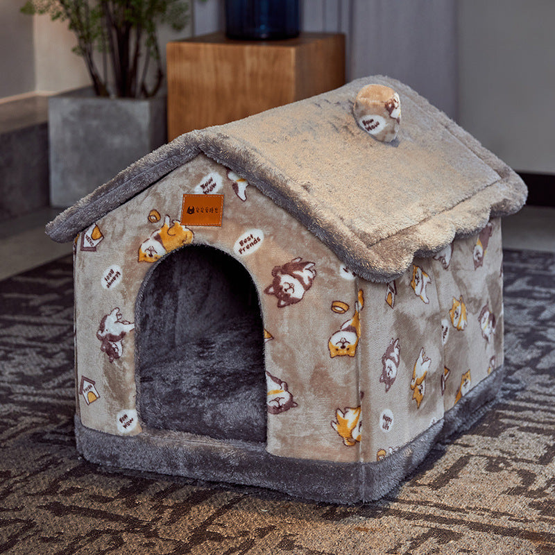 Snuggly Foldable Pet Cave – Enclosed Winter Kennel with Removable Nest