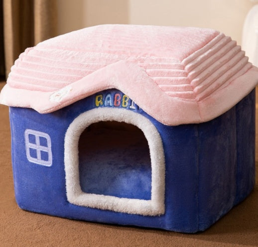 Snuggly Foldable Pet Cave – Enclosed Winter Kennel with Removable Nest