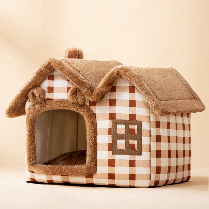 Snuggly Foldable Pet Cave – Enclosed Winter Kennel with Removable Nest