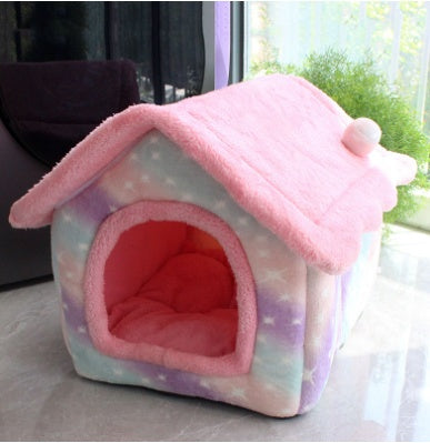 Snuggly Foldable Pet Cave – Enclosed Winter Kennel with Removable Nest