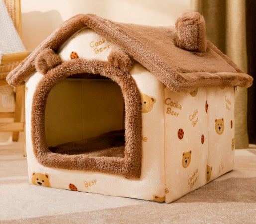 Snuggly Foldable Pet Cave – Enclosed Winter Kennel with Removable Nest