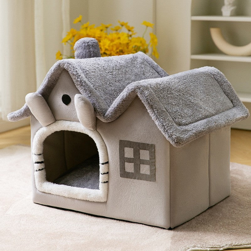 Snuggly Foldable Pet Cave – Enclosed Winter Kennel with Removable Nest