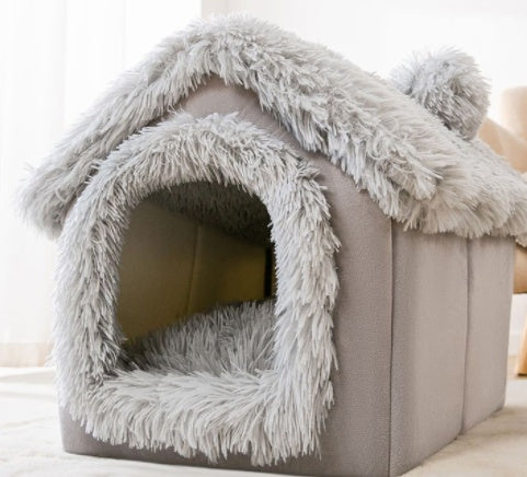 Snuggly Foldable Pet Cave – Enclosed Winter Kennel with Removable Nest