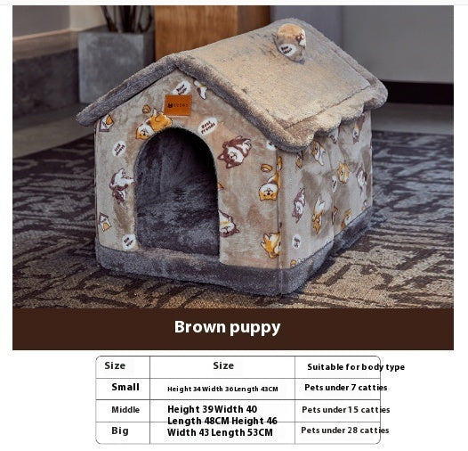 Snuggly Foldable Pet Cave – Enclosed Winter Kennel with Removable Nest