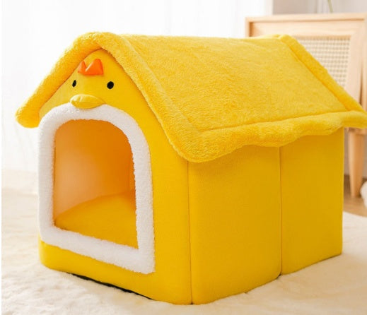 Snuggly Foldable Pet Cave – Enclosed Winter Kennel with Removable Nest