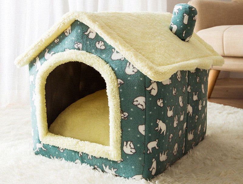 Snuggly Foldable Pet Cave – Enclosed Winter Kennel with Removable Nest