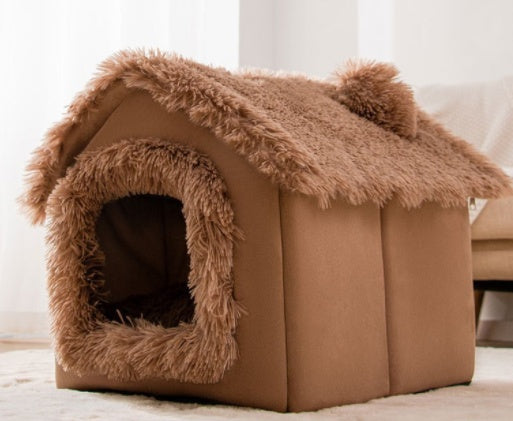 Snuggly Foldable Pet Cave – Enclosed Winter Kennel with Removable Nest