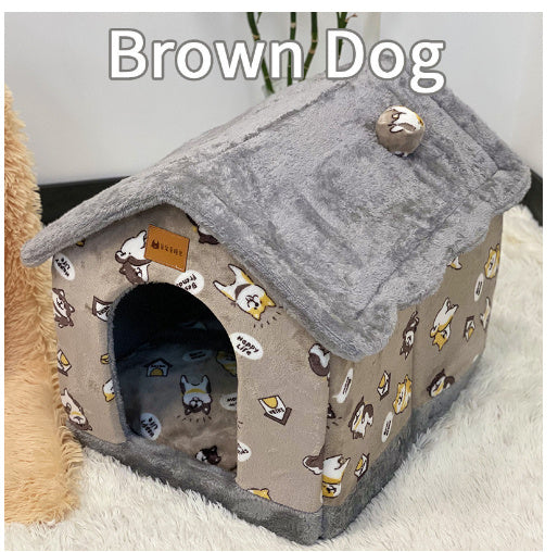 Snuggly Foldable Pet Cave – Enclosed Winter Kennel with Removable Nest