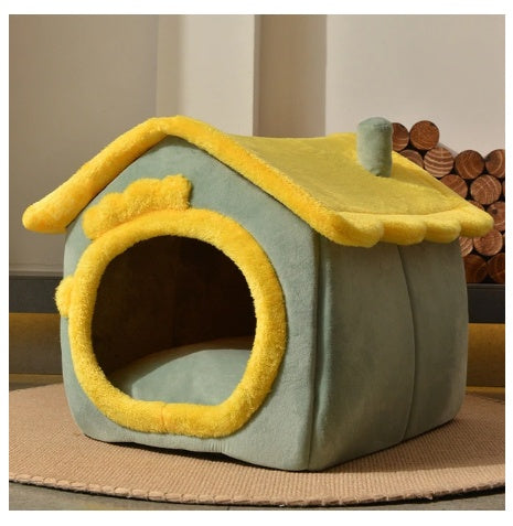 Snuggly Foldable Pet Cave – Enclosed Winter Kennel with Removable Nest