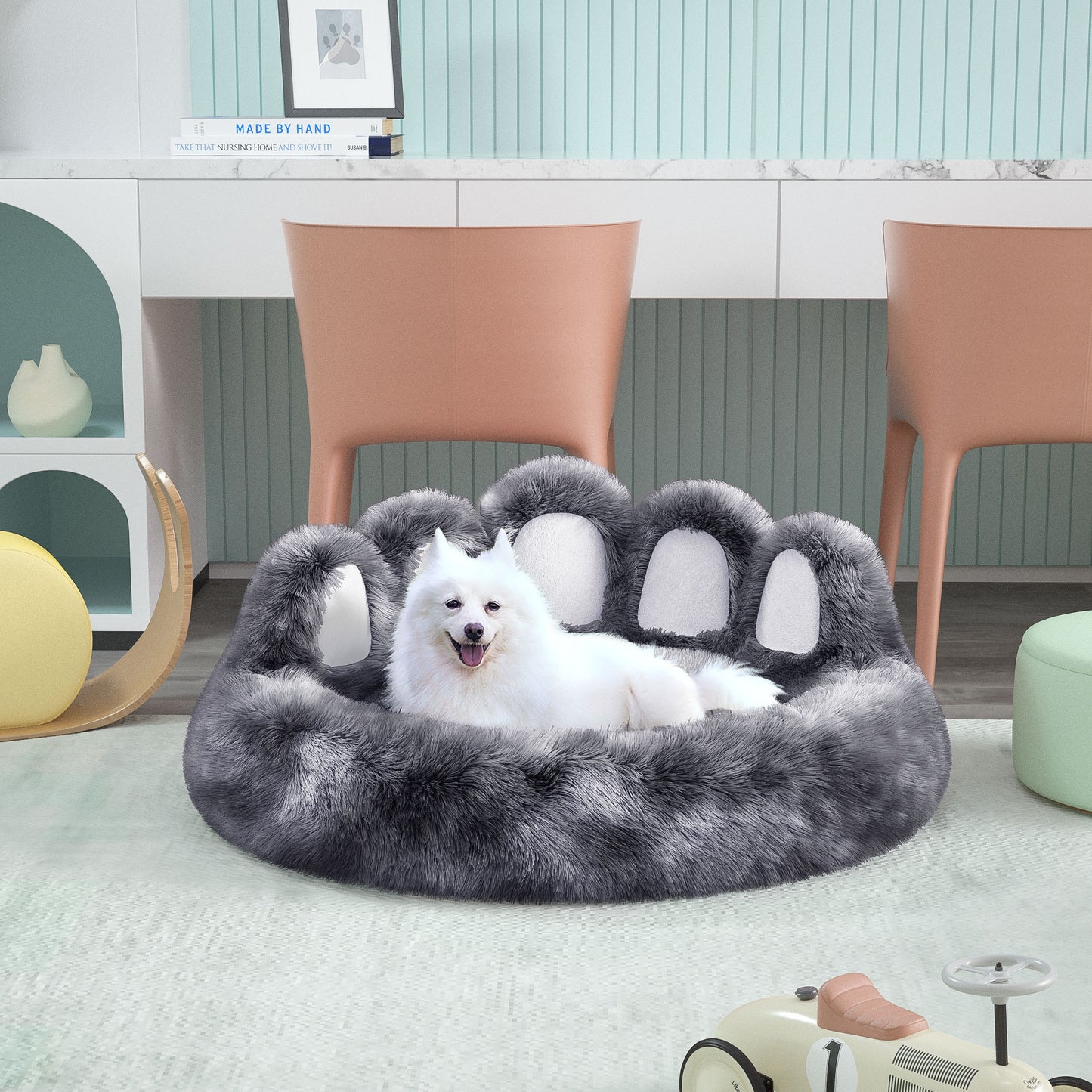 Cozy Bear-Paw Pet Kennel – Thickened Fluffy Bed with Washable Mat