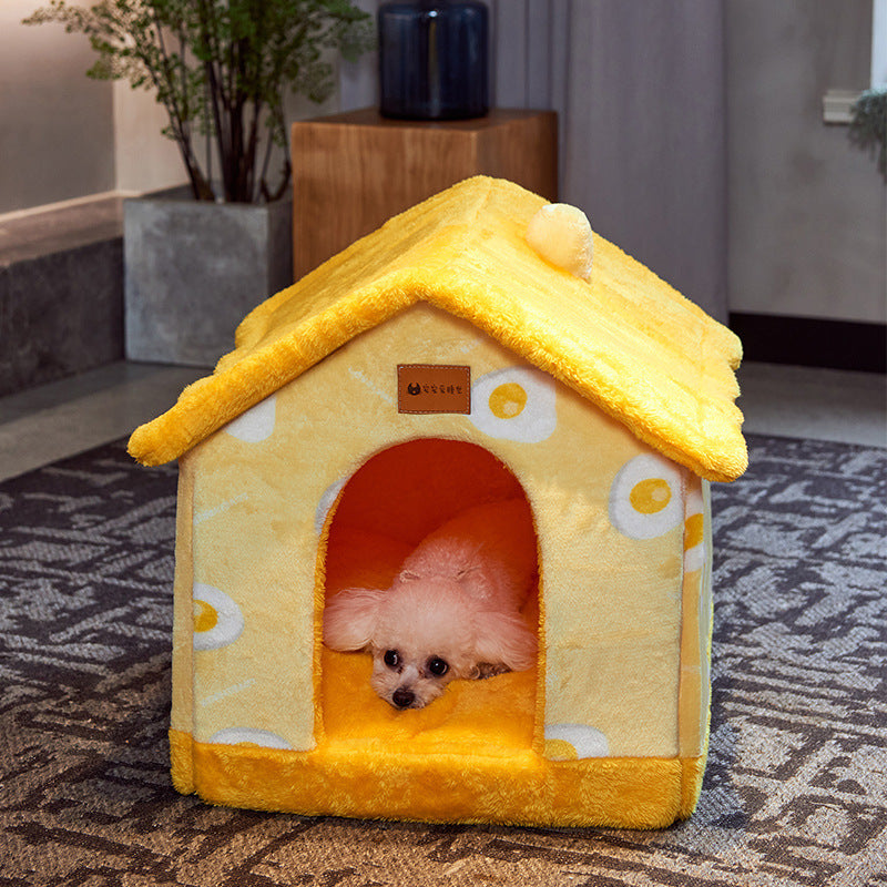 Snuggly Foldable Pet Cave – Enclosed Winter Kennel with Removable Nest