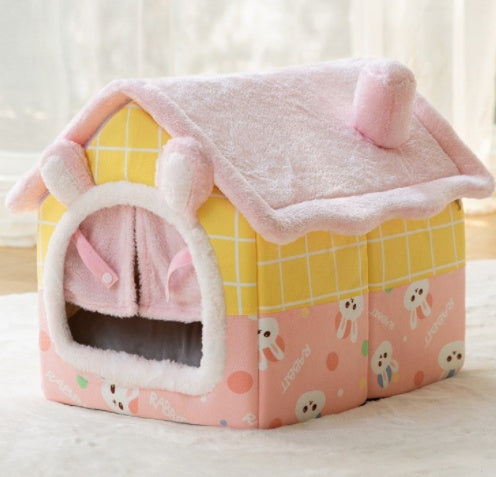 Snuggly Foldable Pet Cave – Enclosed Winter Kennel with Removable Nest