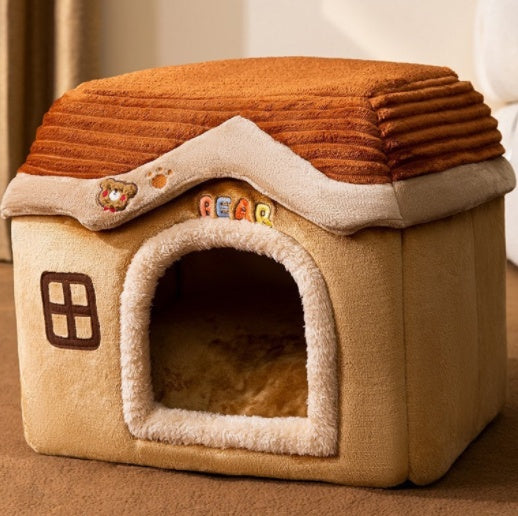 Snuggly Foldable Pet Cave – Enclosed Winter Kennel with Removable Nest