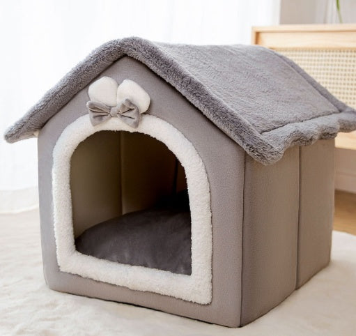 Snuggly Foldable Pet Cave – Enclosed Winter Kennel with Removable Nest